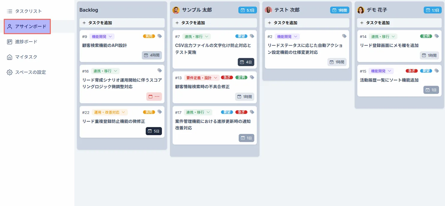 アサインボードの画面