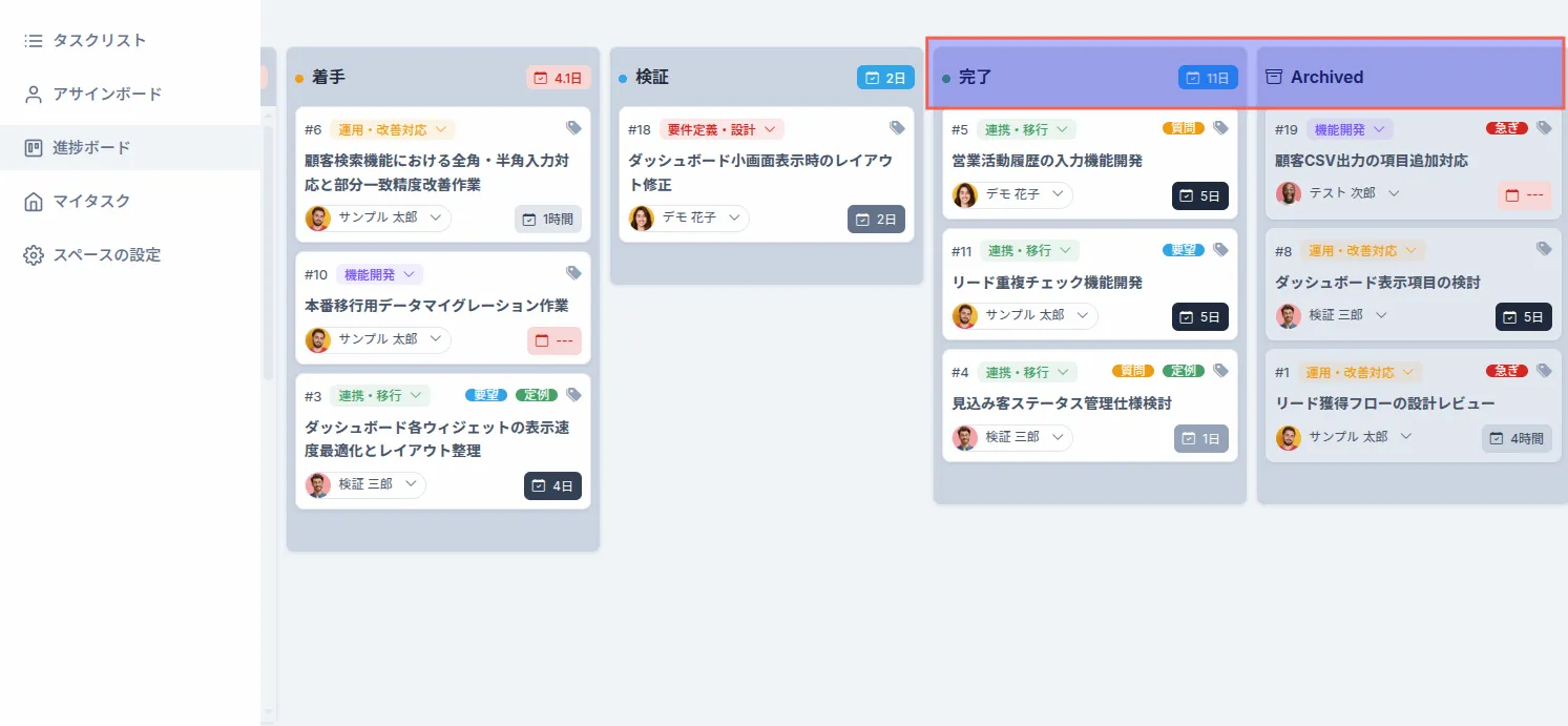 完了とアーカイブの違い