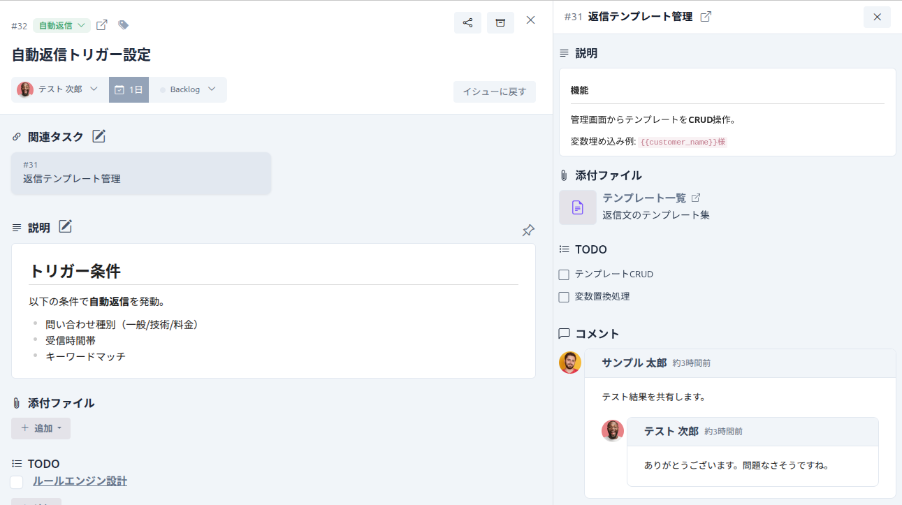 タスクの関連付け