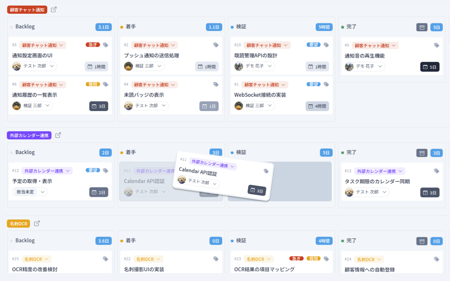 pitboardのカンバンボード画面